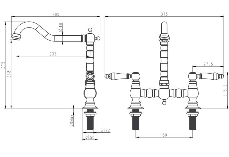 Aquanello Heritage Manor Grifo de cocina clásico de estilo nostálgico con maneta blanca, modelo BL-0010-HM