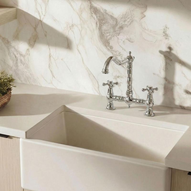 Aquanello Heritage Ascot Grifo de cocina clásico de estilo nostálgico con manetas en forma de cruz, cromado, modelo CR-0011-HA