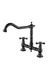 Aquanello Heritage Ascot Grifo de cocina clásico de estilo nostálgico con manetas en forma de cruz, color negro, modelo BL-0011-HA