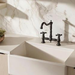 Aquanello Heritage Ascot Grifo de cocina clásico de estilo nostálgico con manetas en forma de cruz, color negro, modelo BL-0011-HA