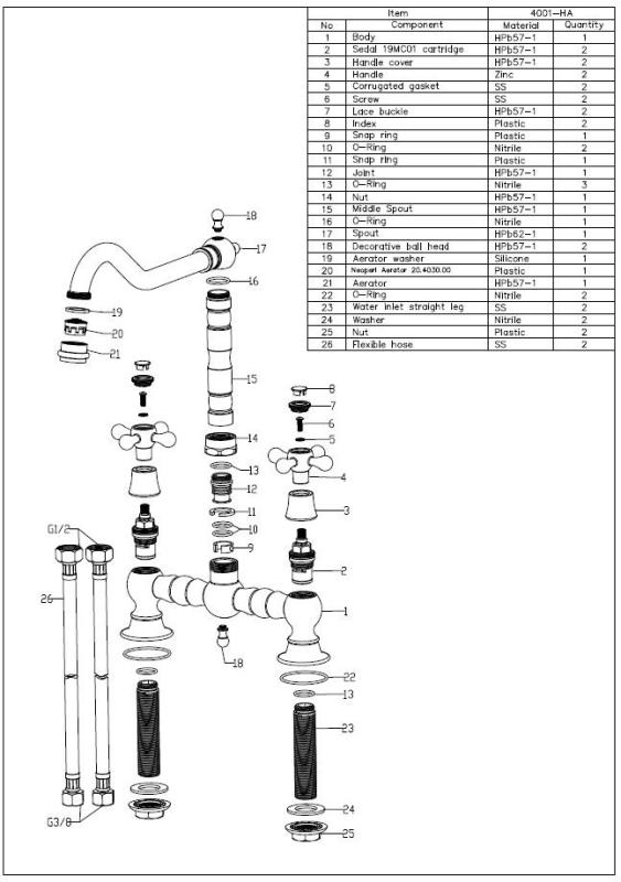 Aquanello Heritage Ascot Grifo de cocina clásico de estilo nostálgico con manetas en forma de cruz, color negro, modelo BL-0011-HA