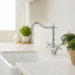 Aquanello Heritage Ascot Grifo de cocina clásico y nostálgico, cromado con caño en ángulo CR-4002-HA