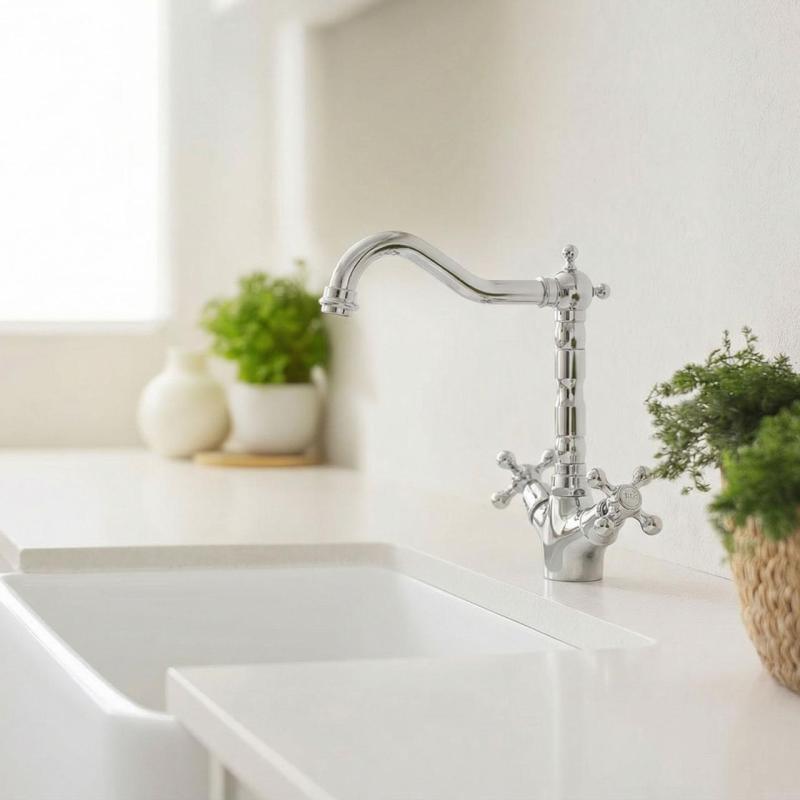 Aquanello Heritage Ascot Grifo de cocina clásico y nostálgico, cromado con caño en ángulo CR-4002-HA