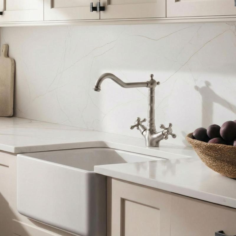 Aquanello Heritage Ascot Grifo de cocina clásico y nostálgico de acero inoxidable con caño en ángulo NB-4002-HA