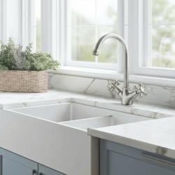 Aquanello Heritage Ascot Grifo de cocina clásico y nostálgico de acero inoxidable con boca redonda NB-4003-HA