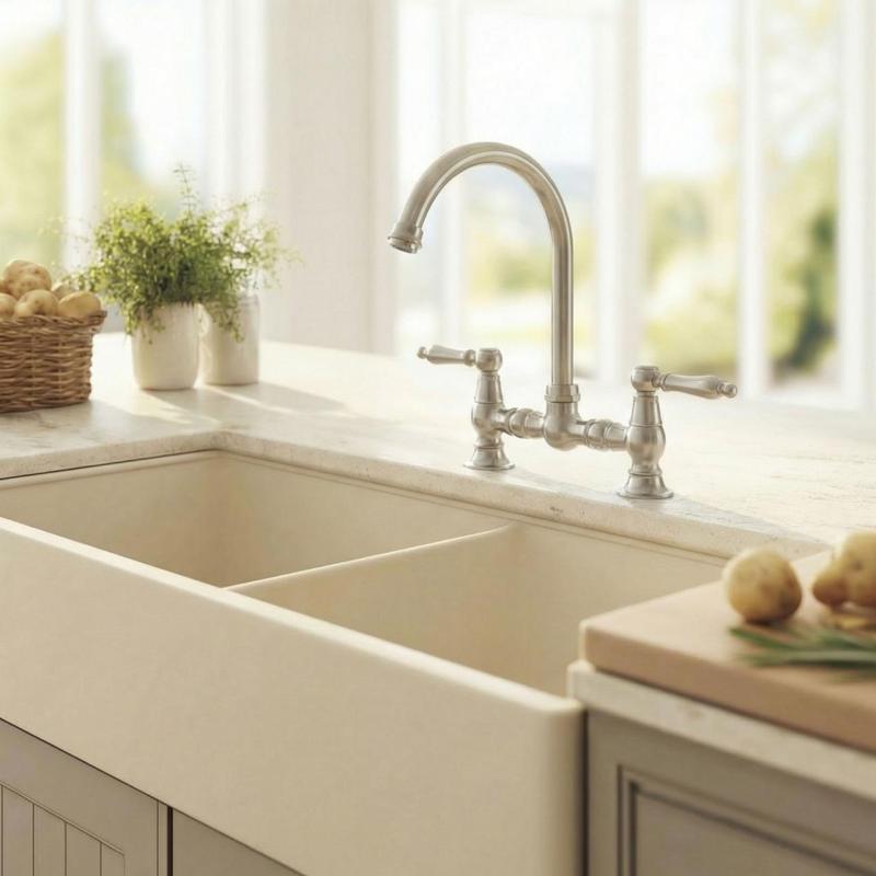 Aquanello Heritage Manor Grifo de cocina clásico de estilo nostálgico, cromado con maneta blanca y caño redondo CR-4001-HM