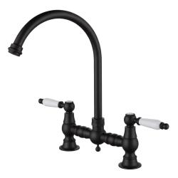 Aquanello Heritage Manor Grifo de cocina clásico de estilo nostálgico, negro con maneta blanca y caño redondo BL-4001-HM
