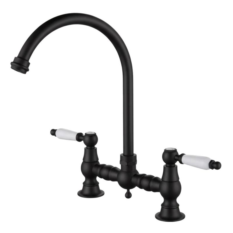 Aquanello Heritage Manor Grifo de cocina clásico de estilo nostálgico, negro con maneta blanca y caño redondo BL-4001-HM