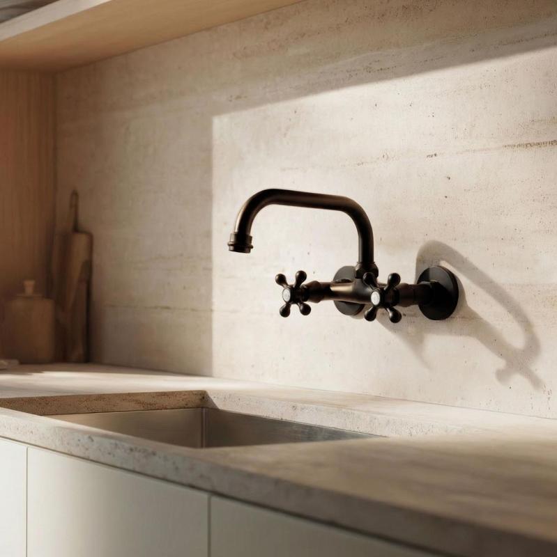 Aquanello Heritage Ascot Grifo clásico de cocina con caño superior negro BL-4110-HA