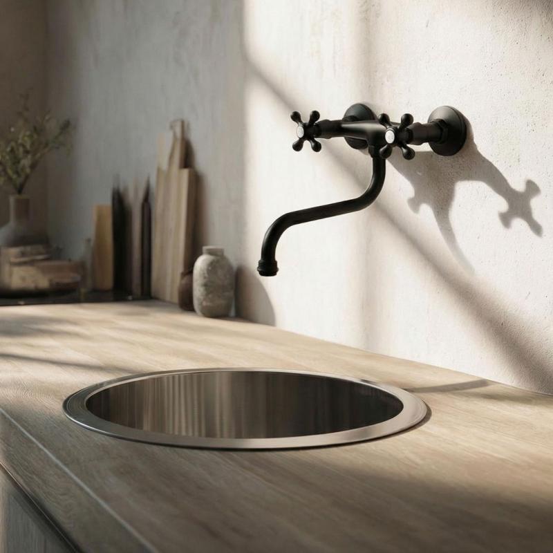 Aquanello Heritage Ascot Grifo de pared clásico para cocina, negro BL-4111-HA