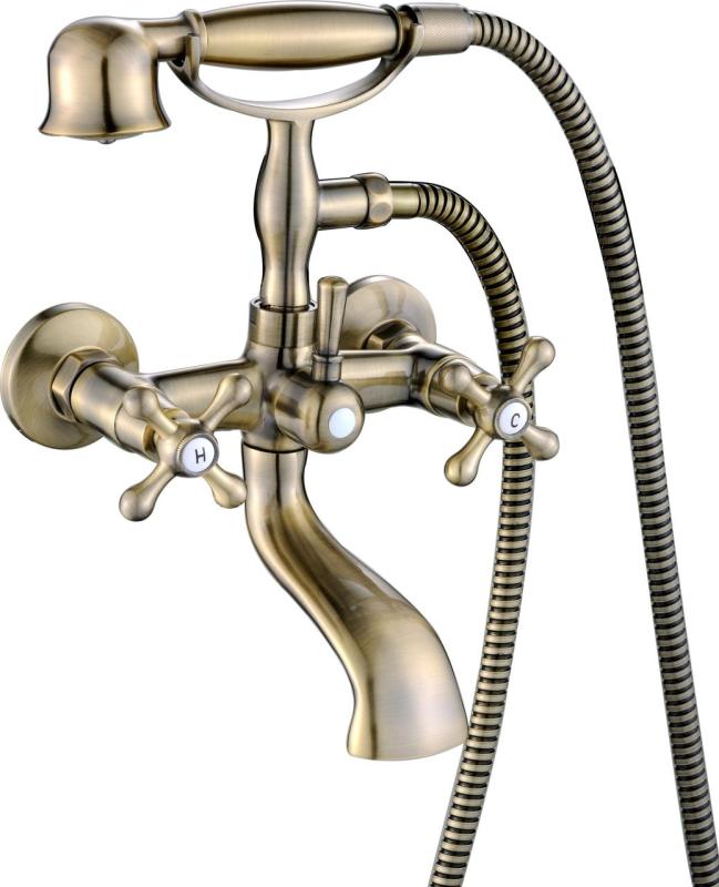 Aquanello Heritage Ascot Grifo clásico para bañera con mandos en estrella, bronce, con ducha de mano BN-3002-HA
