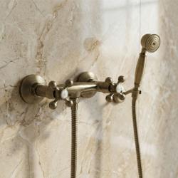 Aquanello Heritage Ascot Juego de grifería de ducha clásica con mandos en estrella, bronce, con ducha de mano BN-2002-HA