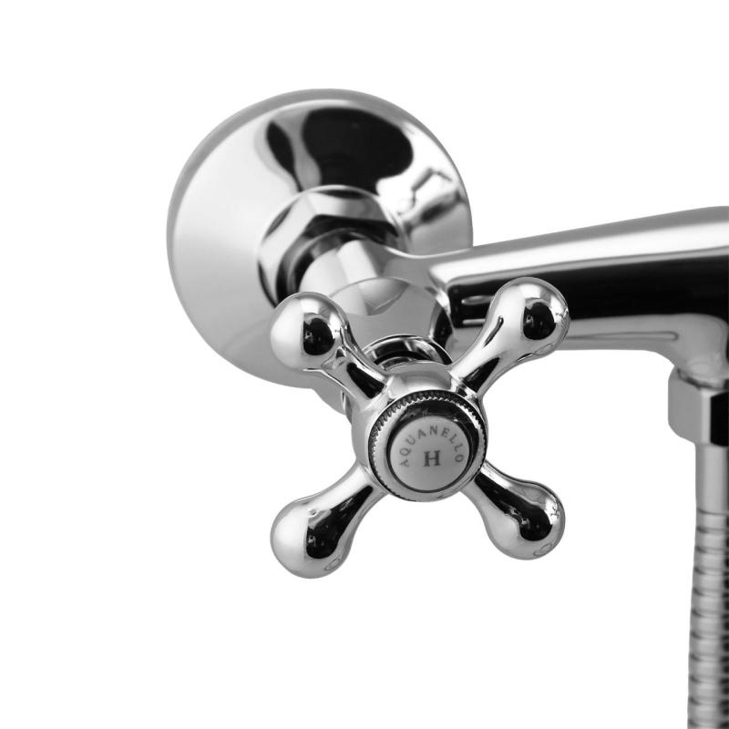 Aquanello Heritage Ascot Juego de grifería de ducha clásica con mandos en estrella cromados, incluye ducha de mano CR-2002-HA