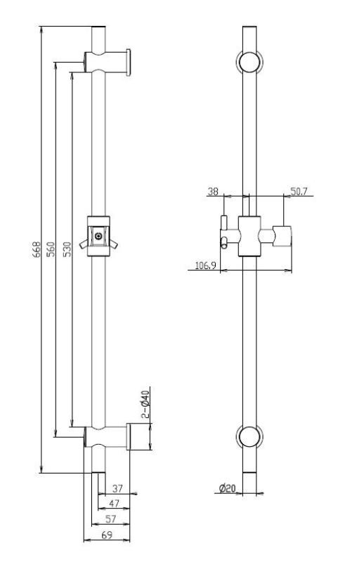 Aquanello Heritage Collection Barra deslizante clásica 668 mm Cromo CR-9004-HC
