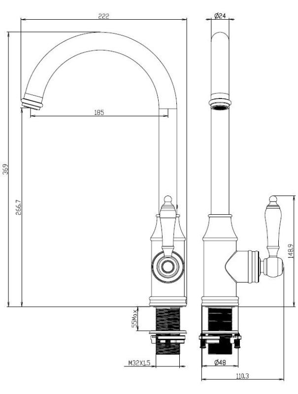 Aquanello Heritage Manor Grifo de cocina clásico y nostálgico, negro BL-9001-HM