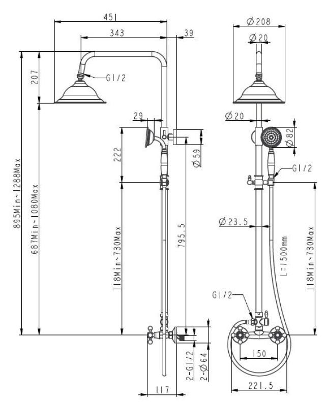 Aquanello Heritage Ascot Juego de ducha clásico Columna de ducha empotrada Bronce BN-2003-HA