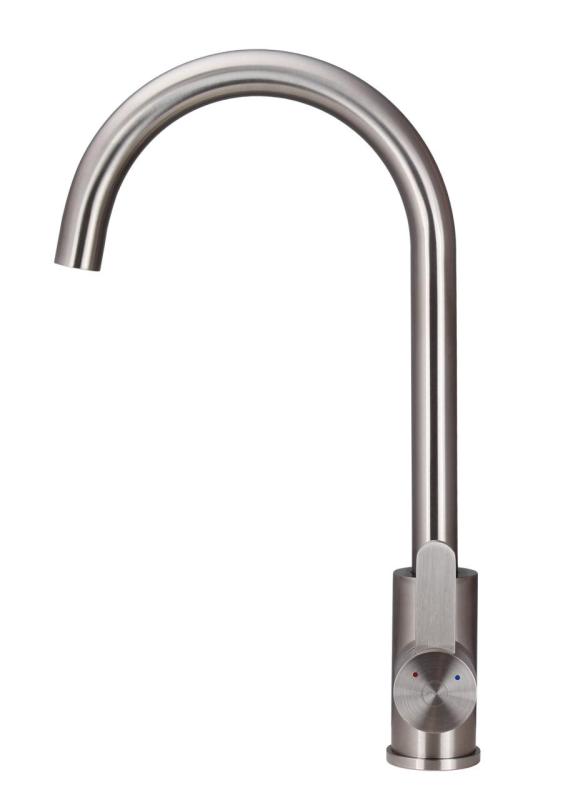 Aquanello Forma Grifo monomando de cocina de acero inoxidable macizo con caño redondo SS-1002-FM