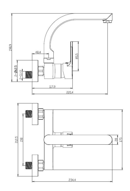 Aquanello Casa Grifo de cocina de pared con caño superior cromado CR-1003-CS