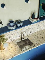 Aquadesign Plana Fregadero de acero inoxidable para montaje sobre encimera 48 x 49 cm con orificio para grifo, sifón y tapón de desagüe Clickclack incluidos 1208972559