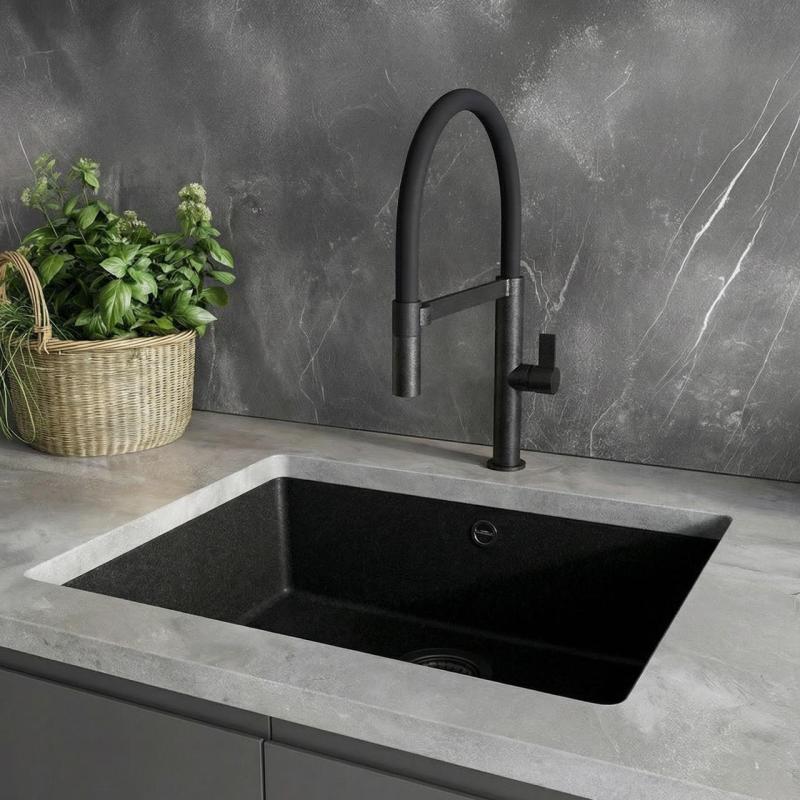 Ausmann Alira Grifo de cocina negro con caño flexible 1208972565