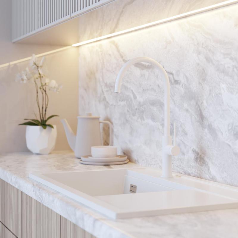 Graniteland Vira Slim Grifo de cocina blanco con caño giratorio 1208972621