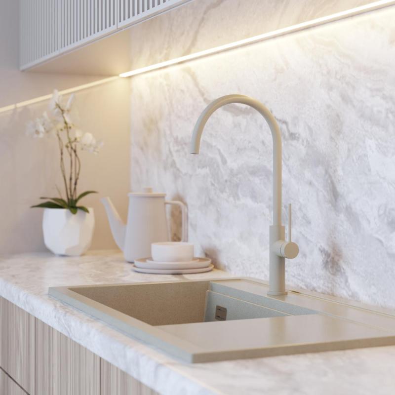 Graniteland Vira Slim Grifo de cocina beige con caño giratorio 1208972622