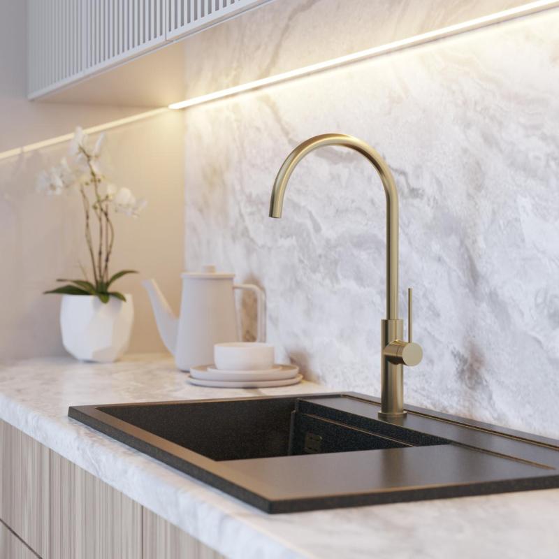 Graniteland Vira Slim Grifo monomando de cocina en oro cepillado con caño giratorio 1208972623