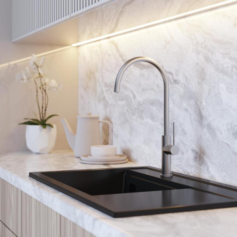 Graniteland Vira Slim Grifo monomando de cocina de acero inoxidable con caño giratorio 1208972628