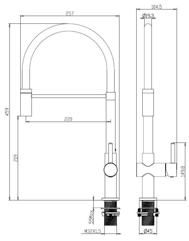 Aquanello Gastro Grifo de cocina con caño flexible, cromado CR-4400-GT
