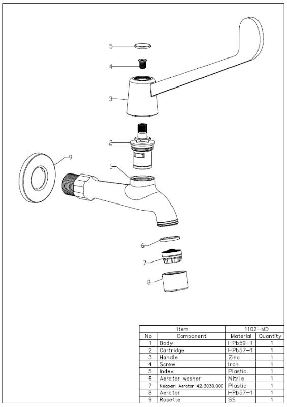 Aquanello Medic Grifo de agua fría de pared con maneta larga, cromado CR-1102-MD
