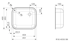 Fregadero Reginox R184035OSK de acero inoxidable 45x40cm Montaje en superficie con tapón de goma R00359