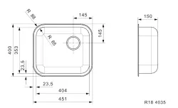 Fregadero Reginox R184035OKG de acero inoxidable 45x40cm de superficie con tapón de rejilla R00991