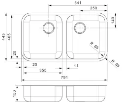 Fregadero doble de acero inoxidable Reginox L18 35D40 KGOKG enrasado B2924LLU08GDS R03367