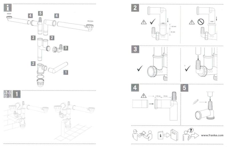 Juego de desagüe para fregadero Franke con ahorro de espacio y 2 senos Spazio 2 2269