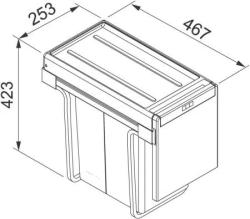 Franke Cube 30 sistema de residuos empotrado, cubo de basura de cocina con operación manual, 2 x 15L 134.0039.553.