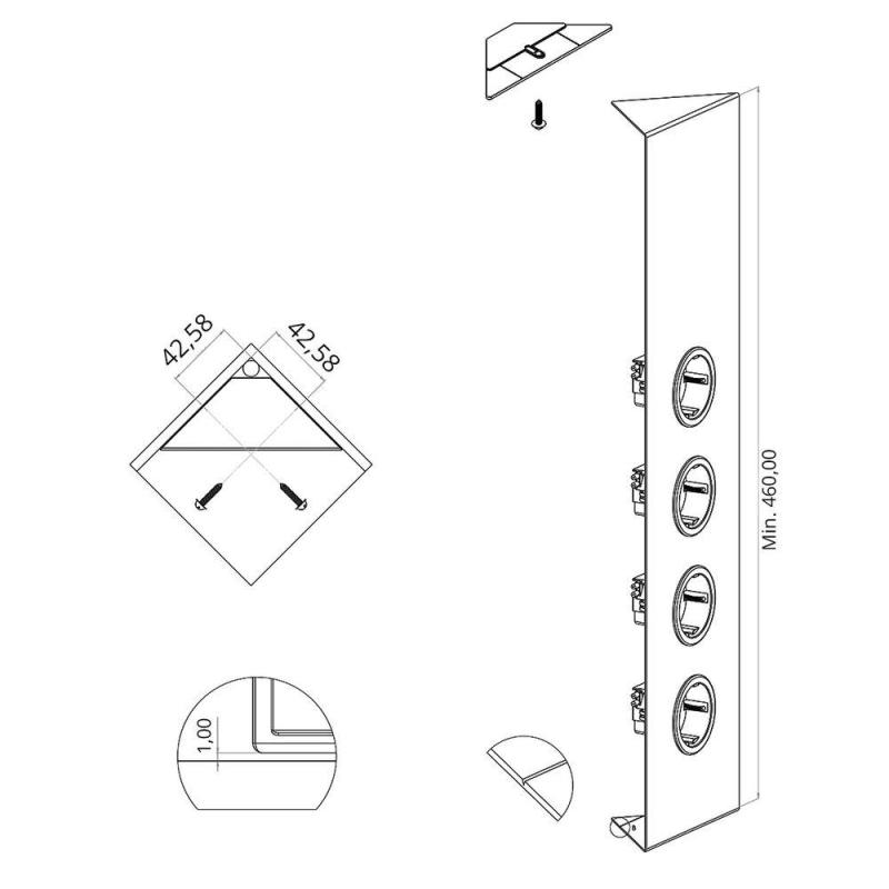 Indux Corner Columna de energía con 4 enchufes con toma de tierra Randaarde RVS 756