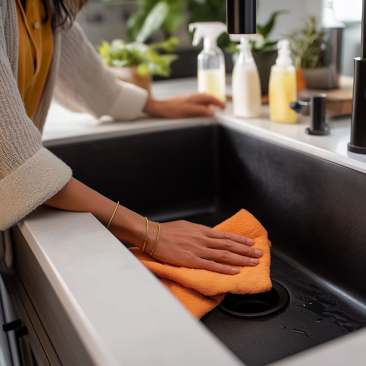 ¿Cómo limpio un fregadero negro o una pila de cocina?